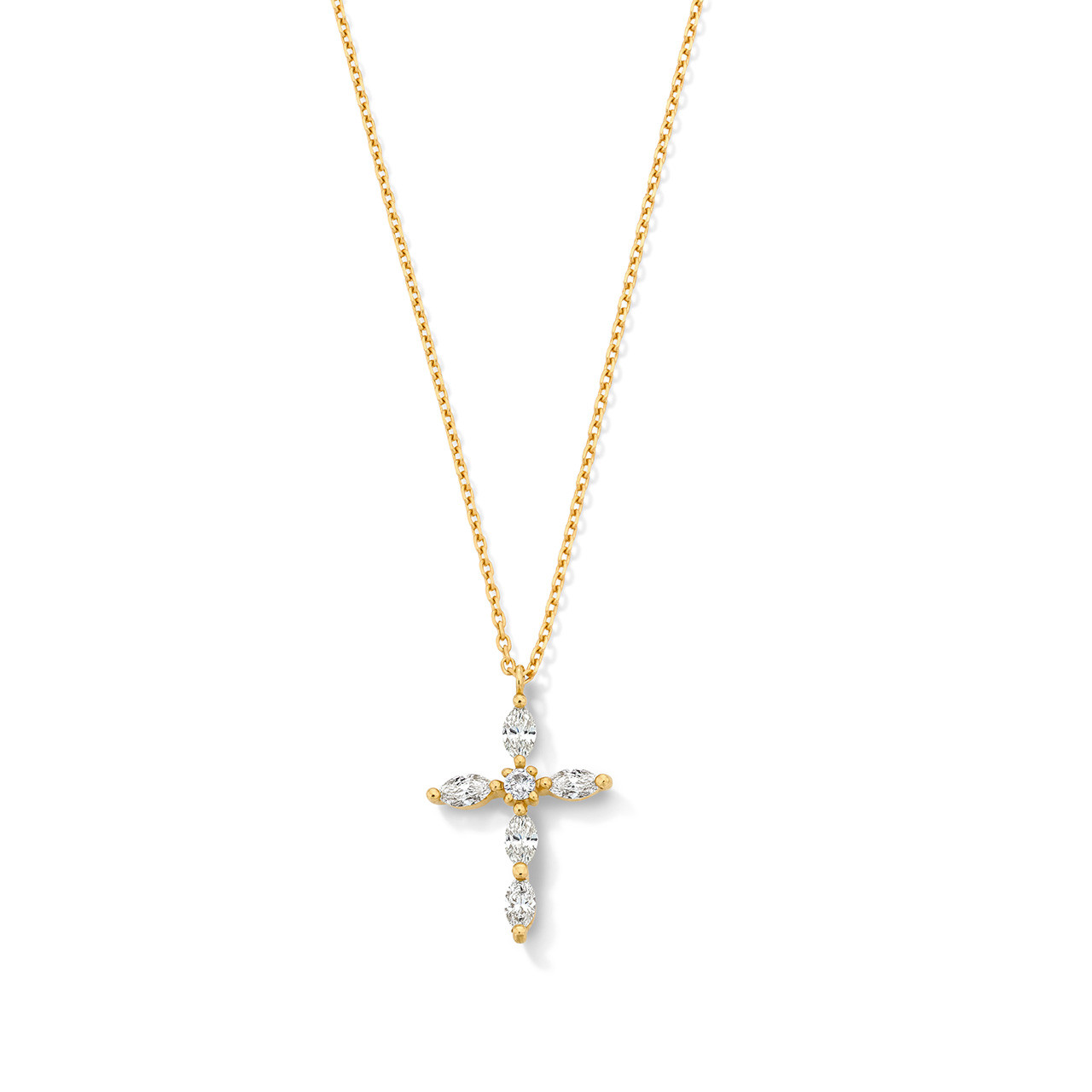Marquise and Round Diamond Cross Necklace