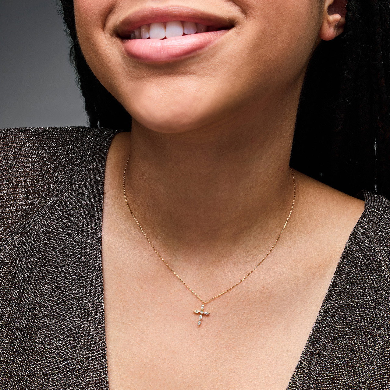 Marquise and Round Diamond Cross Necklace