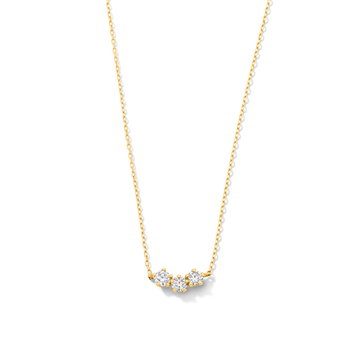 Three Round Diamond Pendant Necklace In Yellow Gold 14K