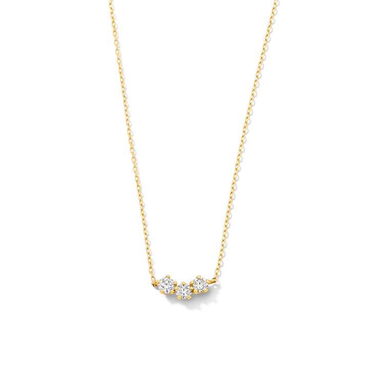 Three Round Diamond Pendant Necklace In Yellow Gold 14K