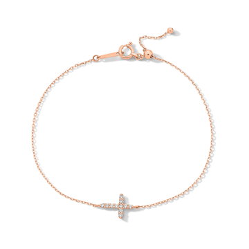 Sideways Cross Diamond Bracelet In Rose Gold 14K