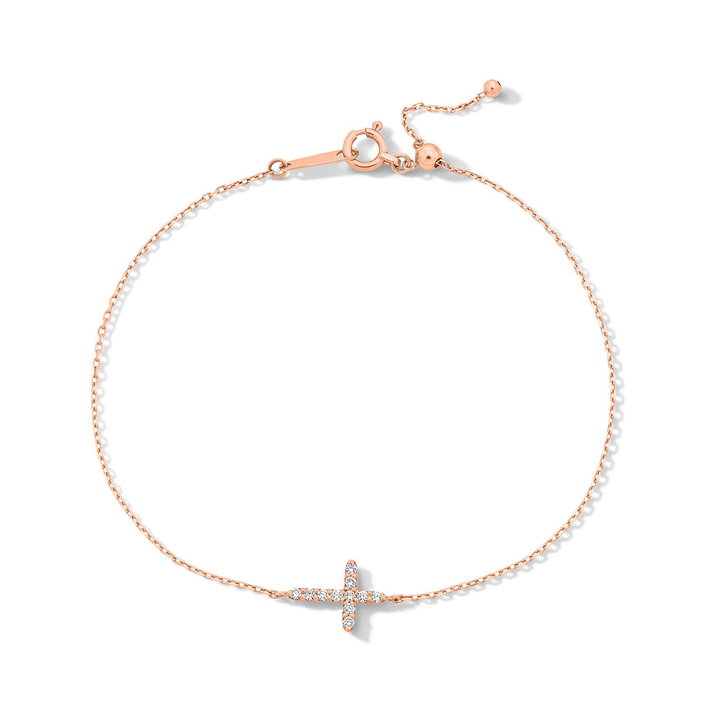 Sideways Cross Diamond Bracelet In Rose Gold 14K