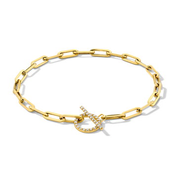 Diamond Toggle Clasp Paperclip Bracelet In Yellow Gold 14K