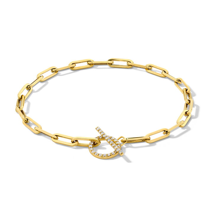 Diamond Toggle Clasp Paperclip Bracelet In Yellow Gold 14K