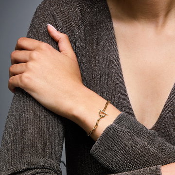 Diamond Toggle Clasp Paperclip Bracelet In Yellow Gold 14K
