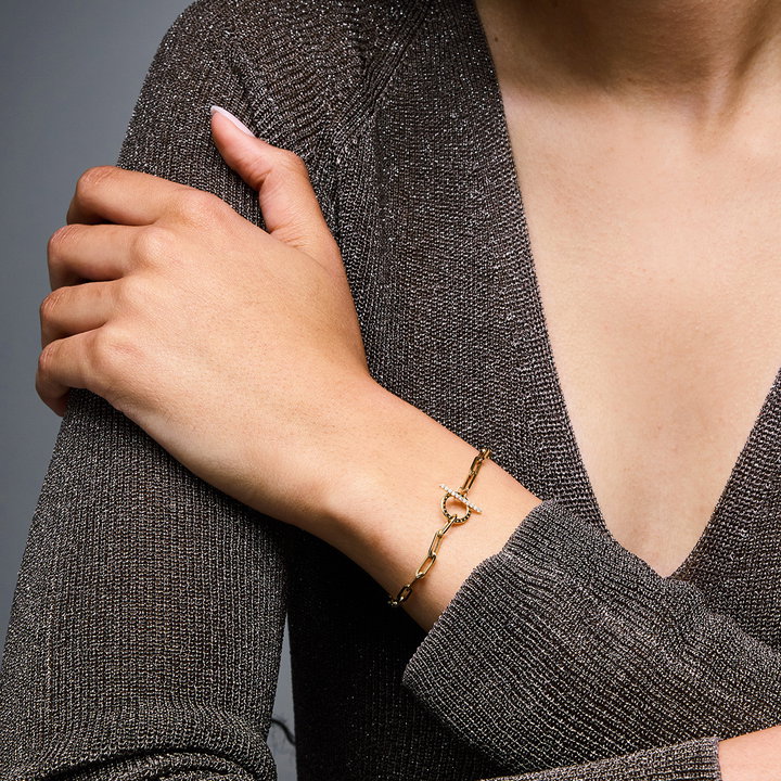 Diamond Toggle Clasp Paperclip Bracelet In Yellow Gold 14K