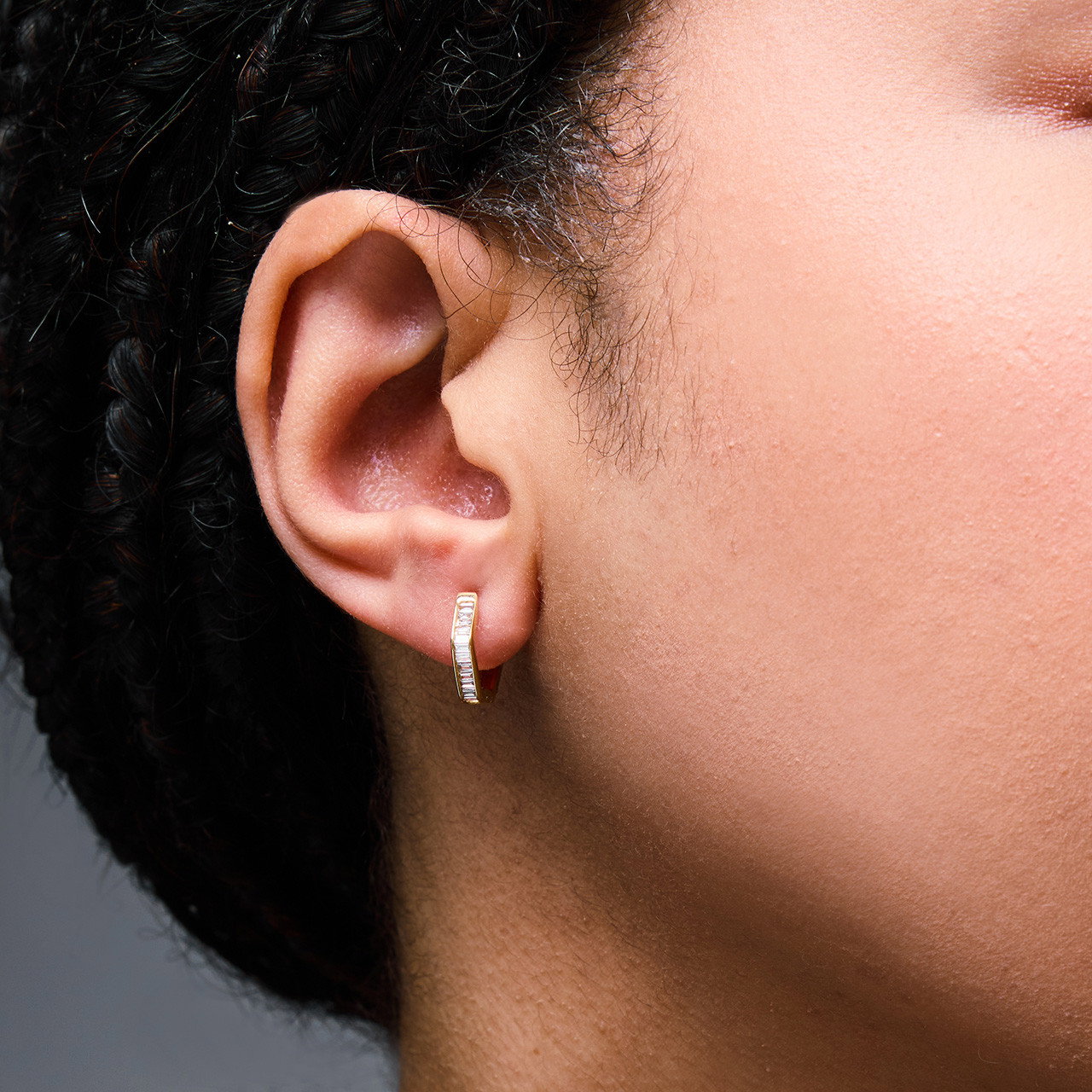 Baguette Diamond Hexagon Huggie Earrings