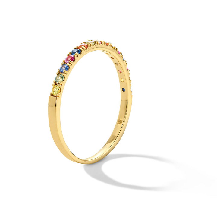 Rainbow Sapphire Halfway Band In Solid 14K Yellow Gold