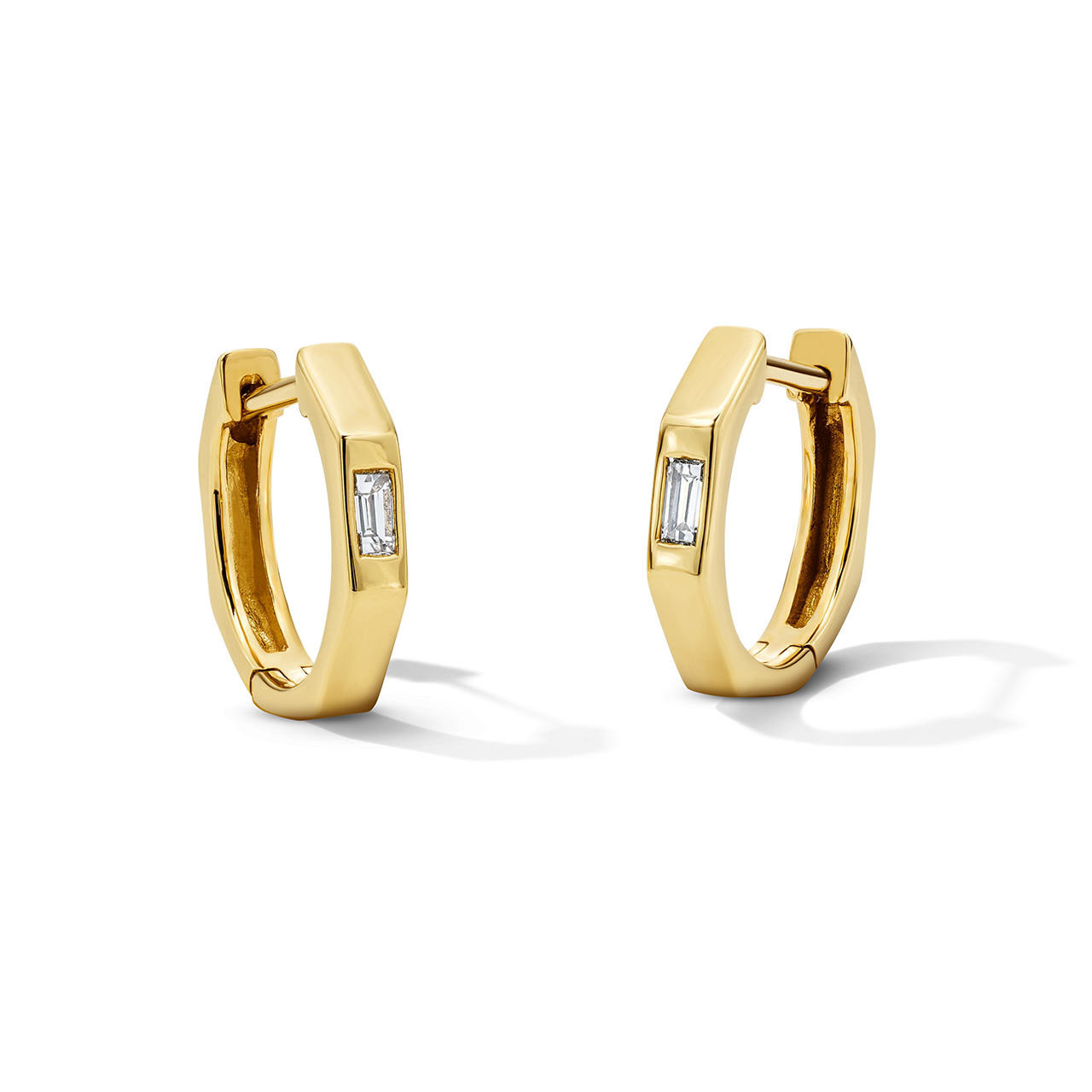 Gold Baguette Diamond Mini Huggie Earrings