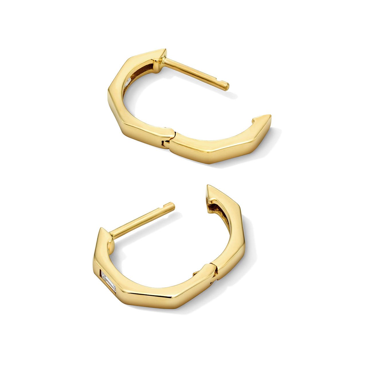 Gold Baguette Diamond Mini Huggie Earrings