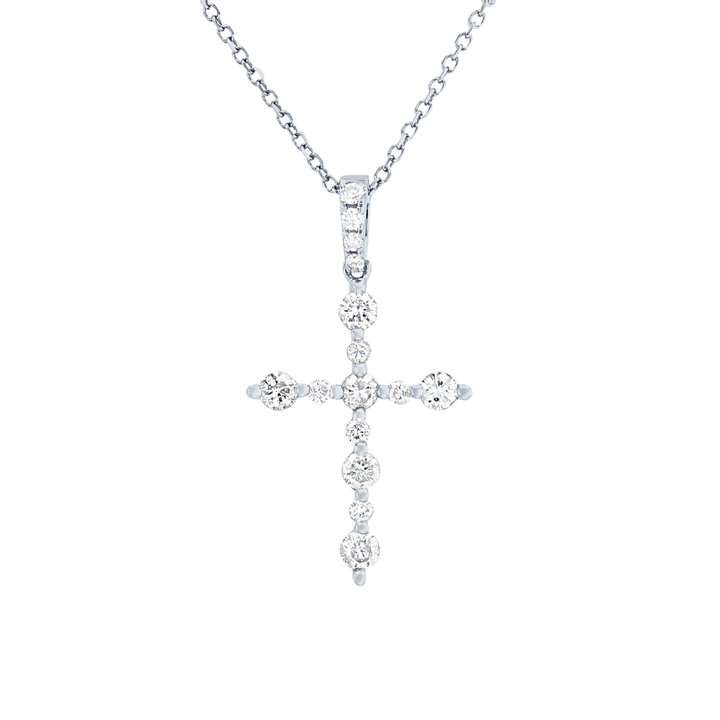 Alternating Diamond Cross Pendant In White Gold 14K