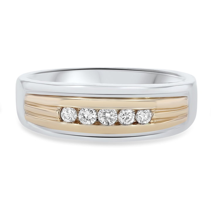 Two-Tone Channel Set Diamond Wedding Band (0.24tw) In Solid 14K White / Yellow Gold