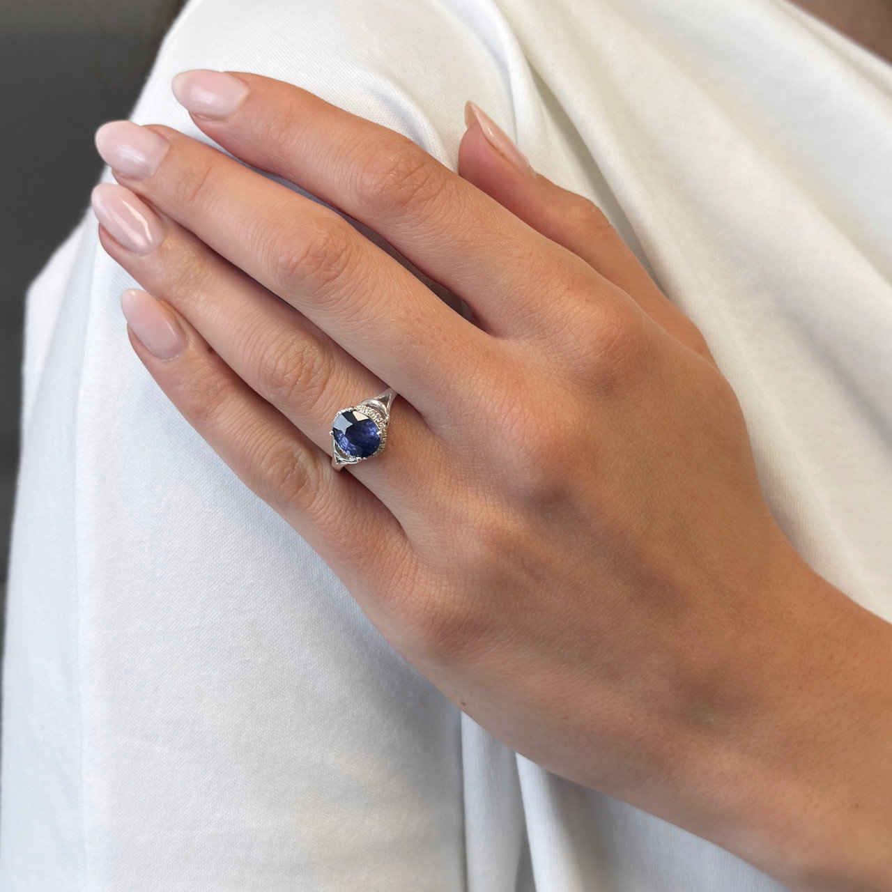 Vintage-Inspired Blue Sapphire Diamond Accented Ring