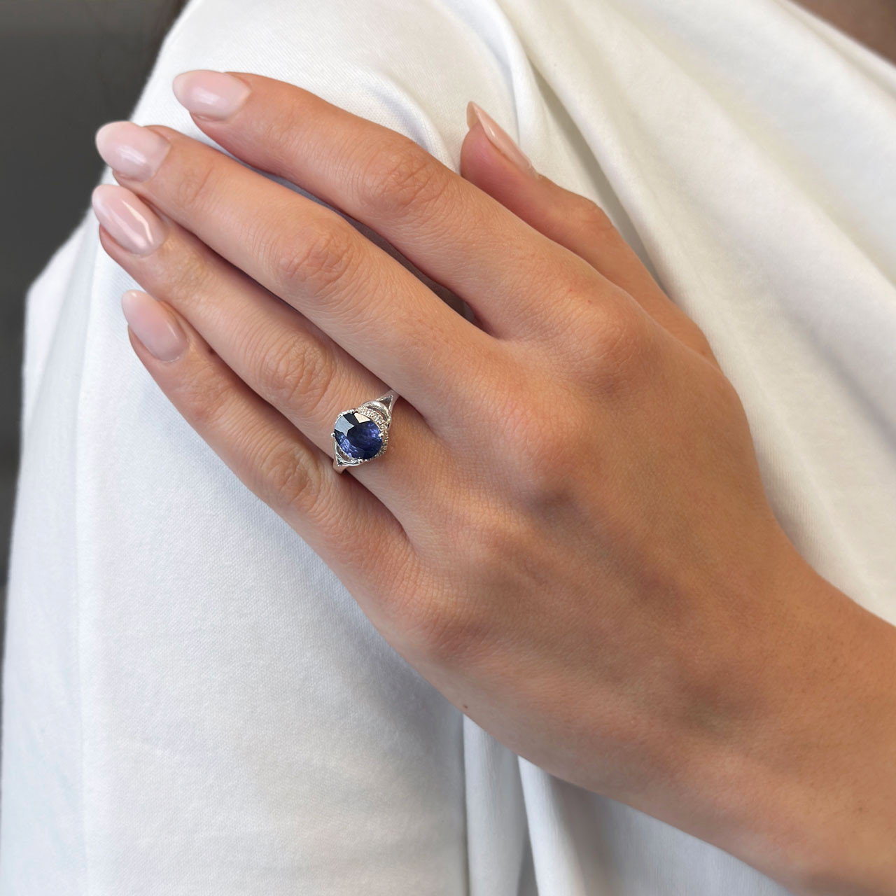 Vintage-Inspired Blue Sapphire Diamond Accented Ring