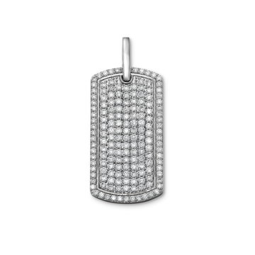 Pave Diamond Dog Tag Pendant In White Gold 14K
