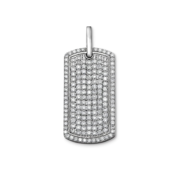 Pave Diamond Dog Tag Pendant In White Gold 14K