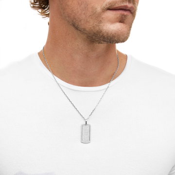 Pave Diamond Dog Tag Pendant In White Gold 14K