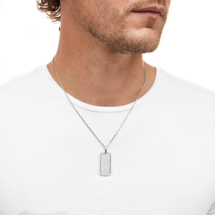 Pave Diamond Dog Tag Pendant In White Gold 14K