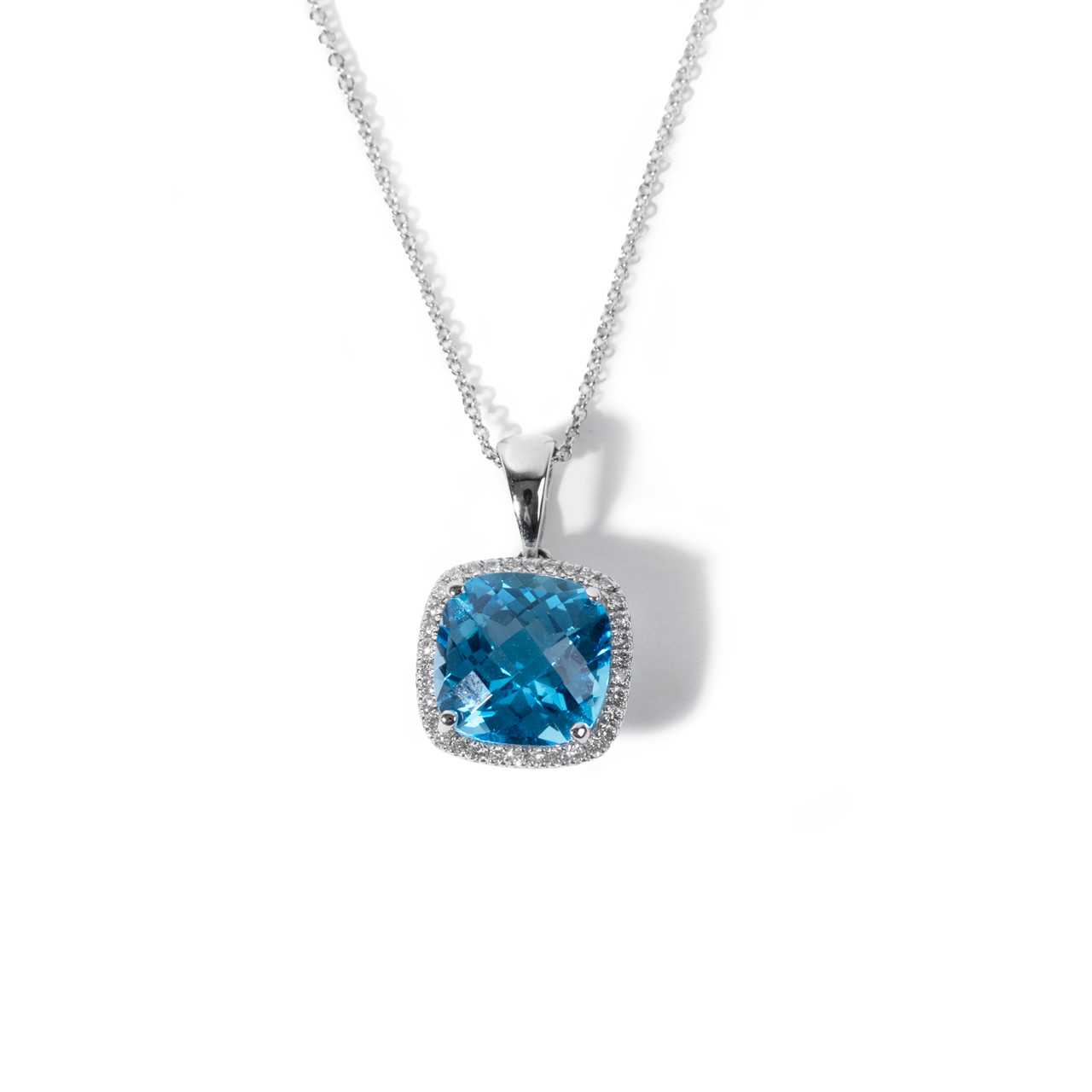 Blue Topaz Diamond Halo Pendant Necklace (5.27tw)