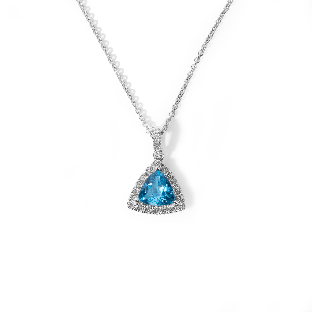 Blue Topaz Diamond Halo Pendant Necklace (1.14tw)