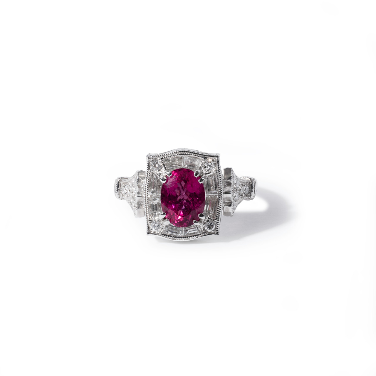Vintage-Inspired Rubellite Diamond Halo Ring