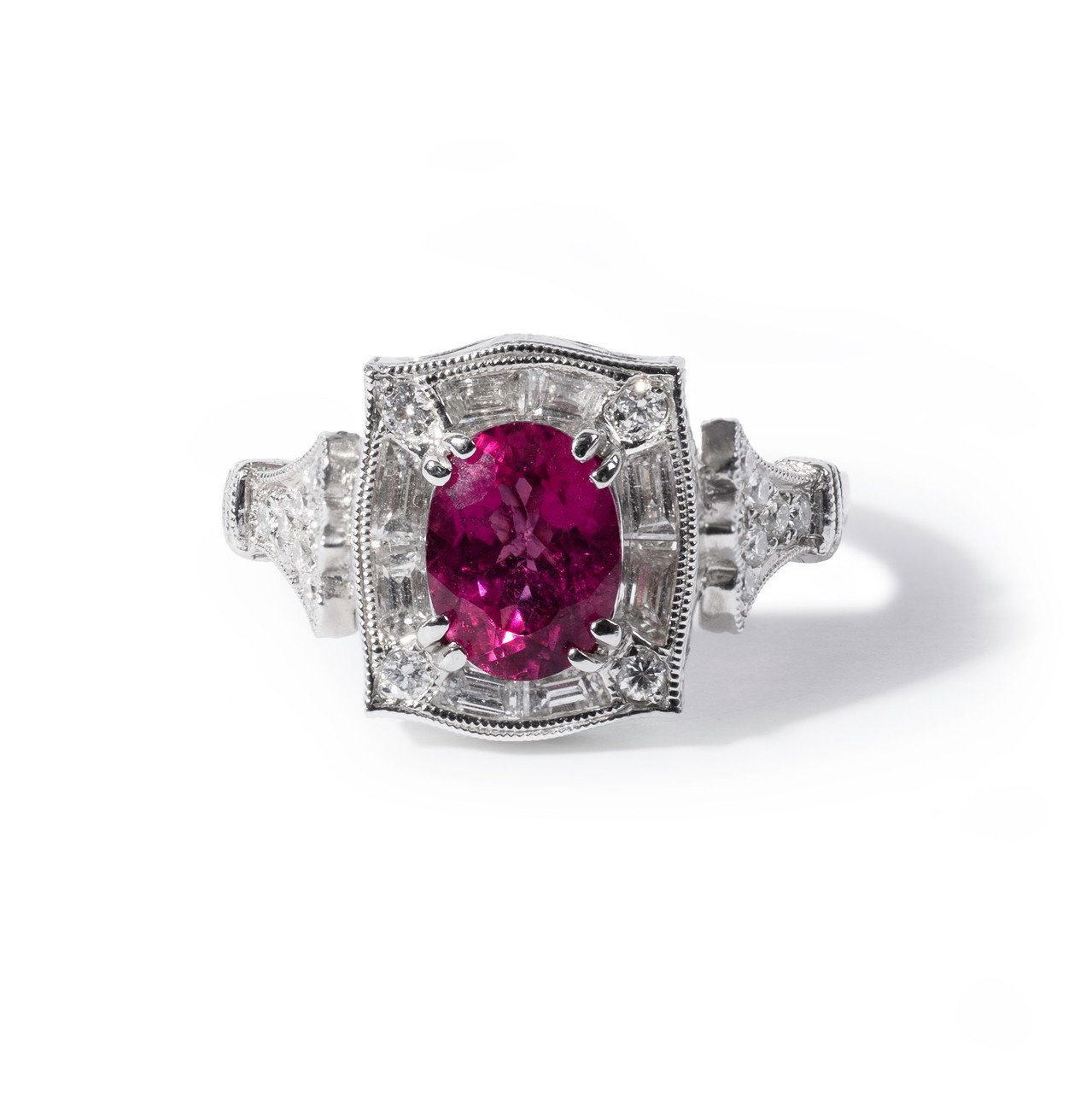 Vintage-Inspired Rubellite Diamond Halo Ring