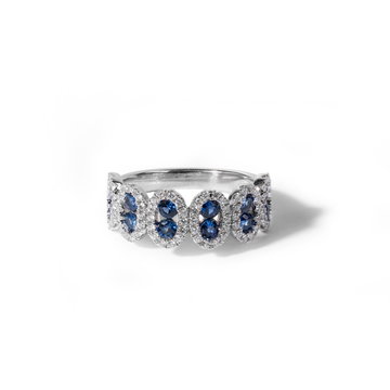 Blue Sapphire Diamond Halo Band In White Gold 14K