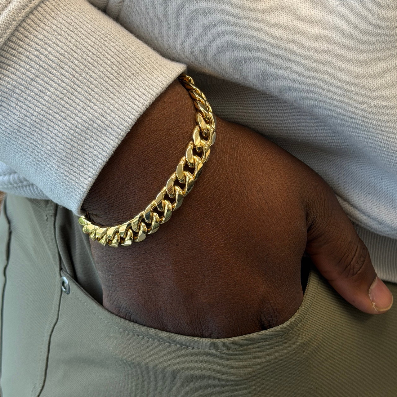 10 Inch Semi Solid Gold Cuban Link Chain Bracelet 1