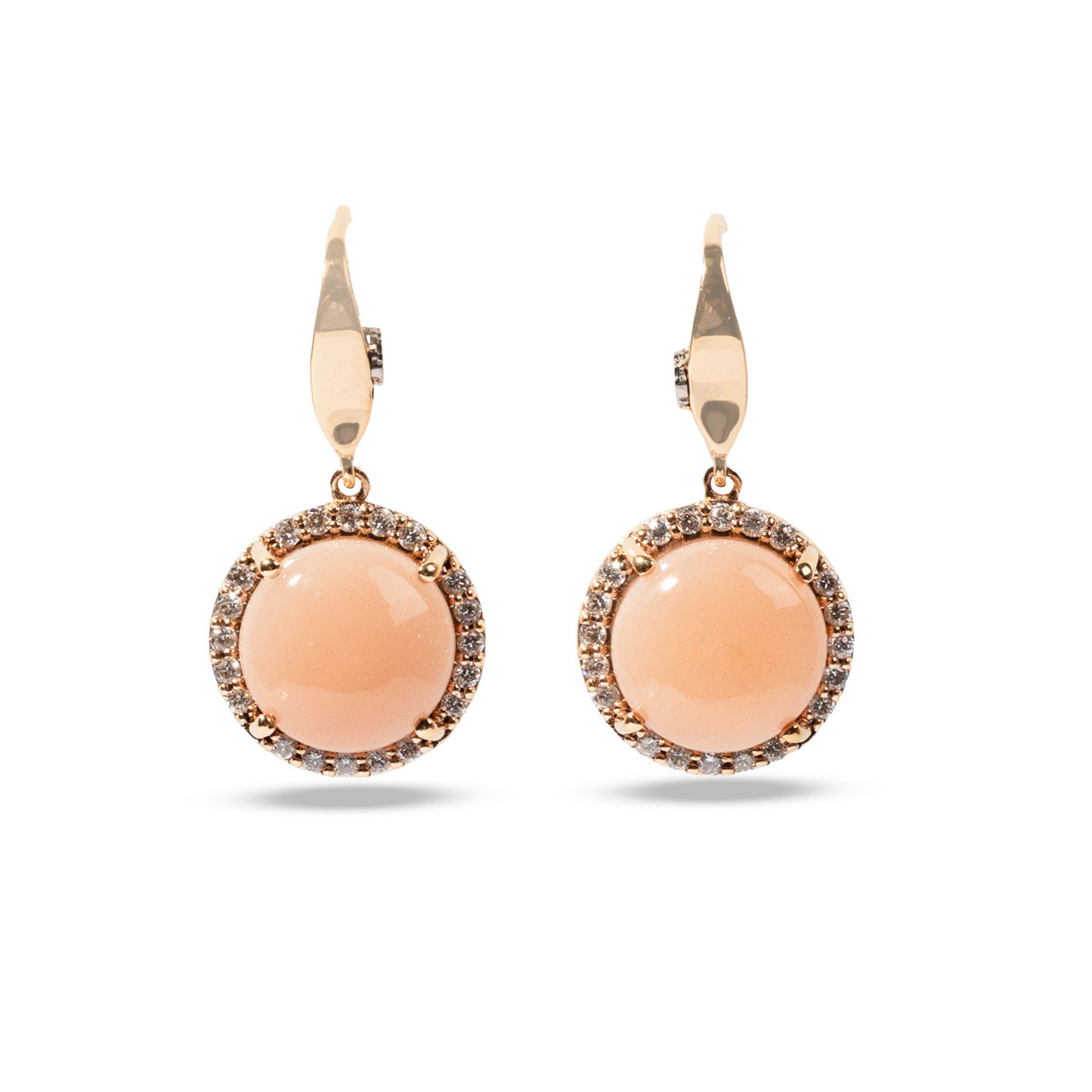 Peach Moonstone Diamond Halo Rose Gold Earrings 0