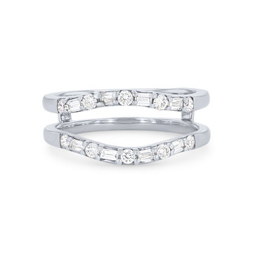 Contour Alternating Round and Baguette Diamond Ring Guard In Solid 14K White Gold