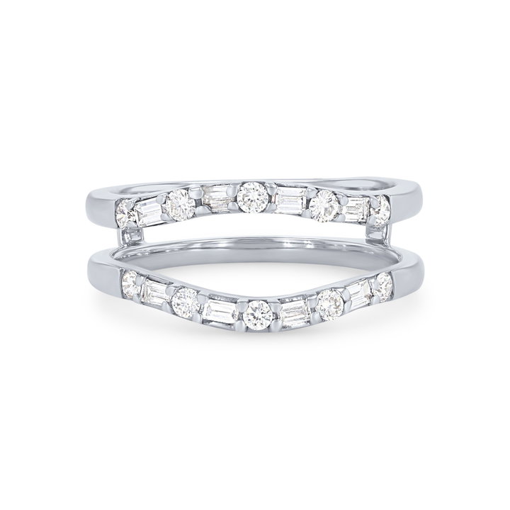 Contour Alternating Round and Baguette Diamond Ring Guard In Solid 14K White Gold