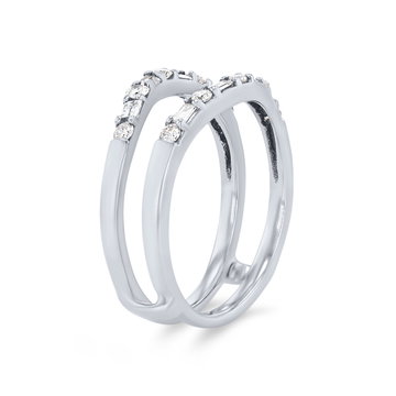 Contour Alternating Round and Baguette Diamond Ring Guard In Solid 14K White Gold