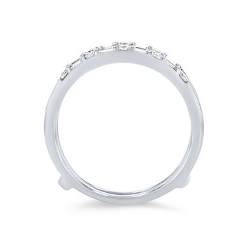 Contour Alternating Round and Baguette Diamond Ring Guard In Solid 14K White Gold