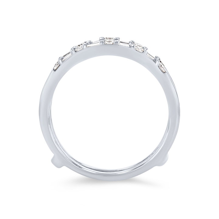 Contour Alternating Round and Baguette Diamond Ring Guard In Solid 14K White Gold