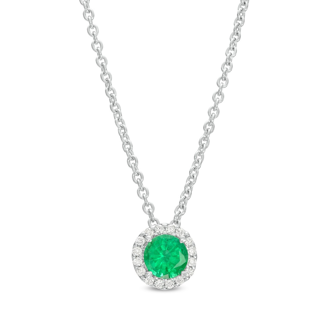 Green Emerald & Diamond Halo Pendant Necklace
