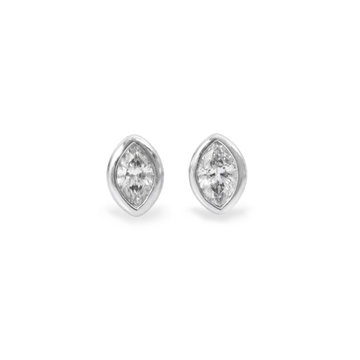 White Gold Marquise Diamond Bezel Stud Earrings In Solid 14K White Gold