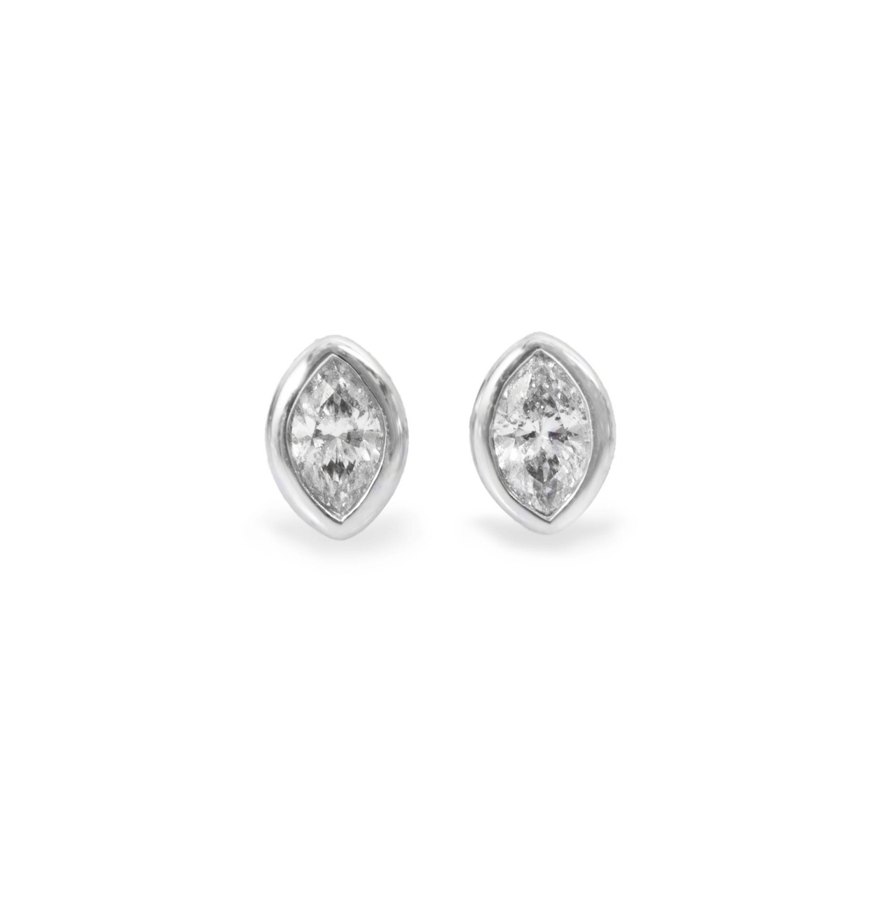 White Gold Marquise Diamond Bezel Stud Earrings