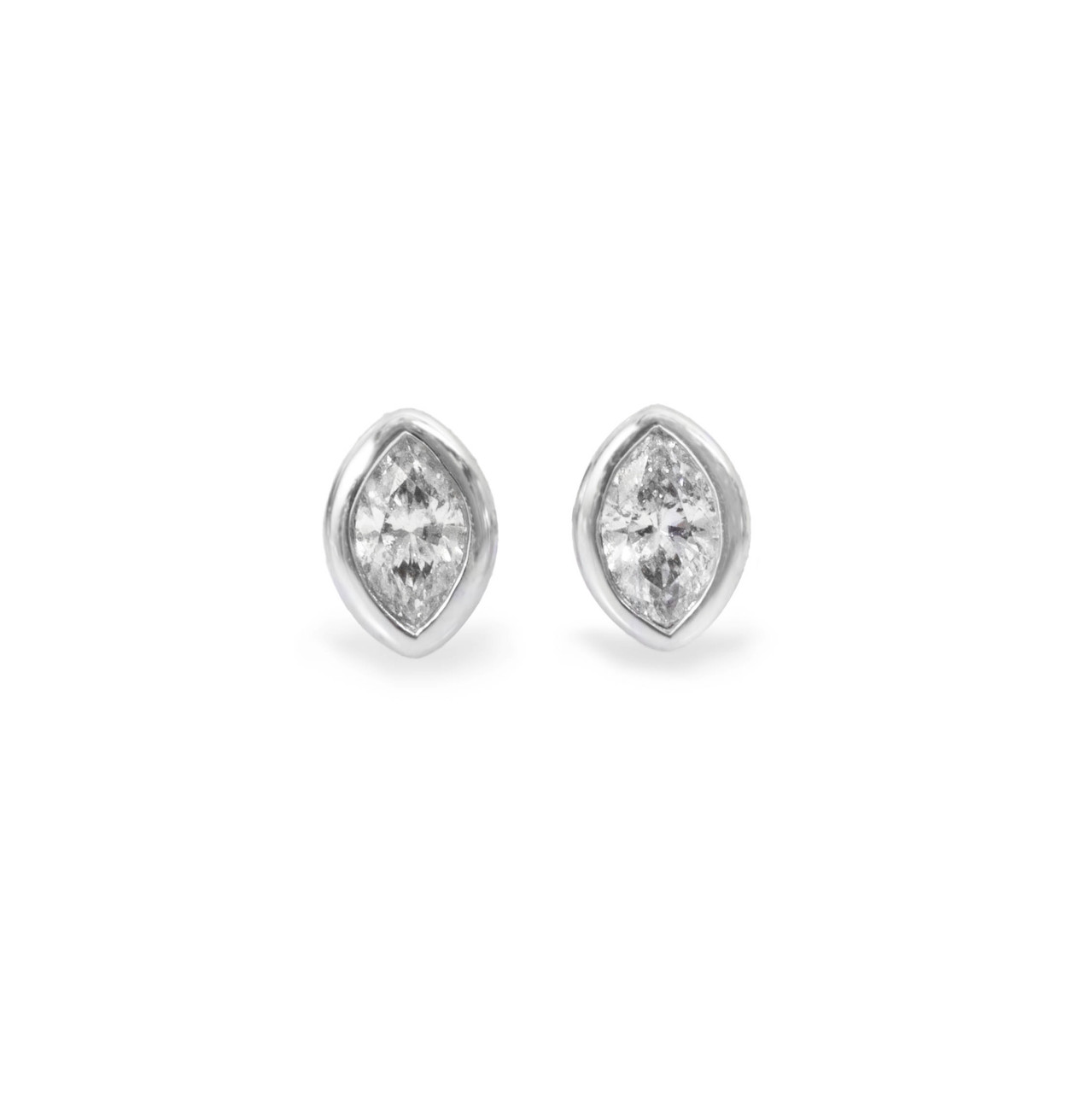 White Gold Marquise Diamond Bezel Stud Earrings 0