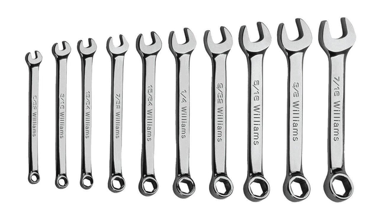 5/32"-3/8"  Williams Polished Chrome Miniature Combination Wrench Set 10 Pcs in Pouch - JHWWS-MID10