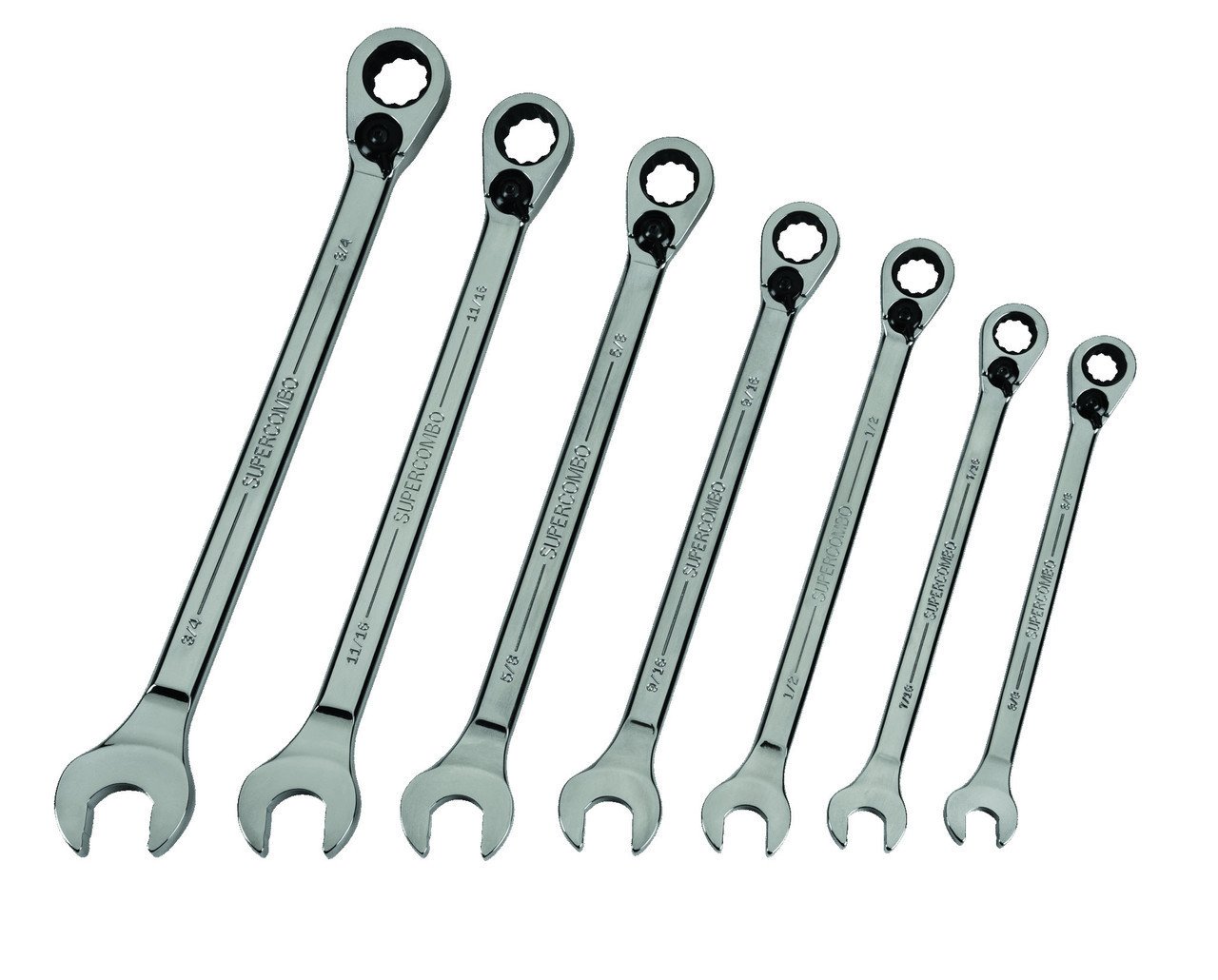 3/8"-3/4" Williams Polished Chrome Reversible Ratcheting Combination Wrench Set 7 Pcs in Pouch - JHWWS1170RCU