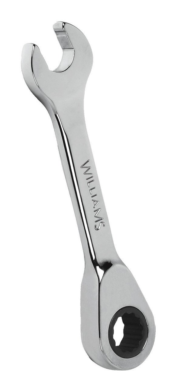 7/16" Williams Polished Chrome Stubby Ratcheting Combination Wrench 12 PT - JHW1214RSS