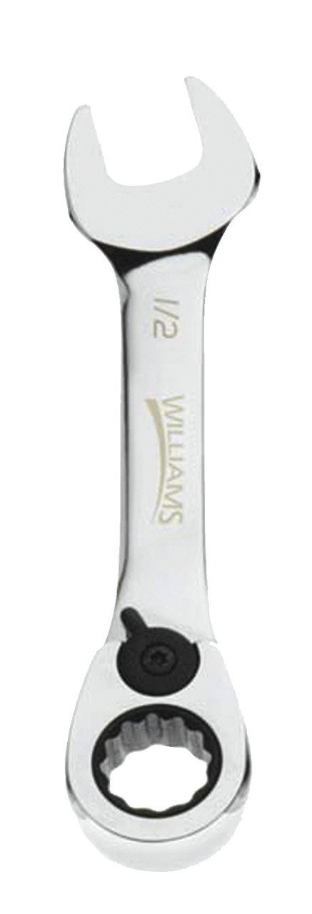 7/16" Williams Polished Chrome Stubby Ratcheting Combination Wrench 12 PT - JHW1214RSS