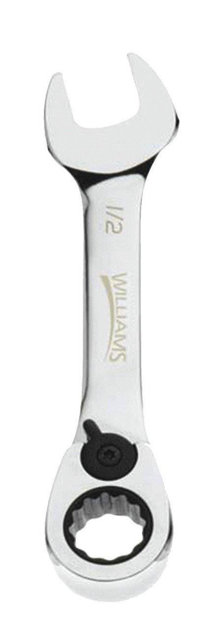 1/2" Williams Polished Chrome Stubby Ratcheting Combination Wrench 12 PT - JHW1216RSS