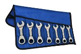 3/8"-3/4" Williams Polished Chrome Stubby Reversible Ratcheting Combination Wrench Set 7 Pcs in Pouch - JHWWS1170RSS