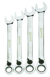 13/16"-1" Williams Polished Chrome Reversible Ratcheting Combination Wrench Set 4 Pcs in Plastic Tray - JHWWS-1164RC