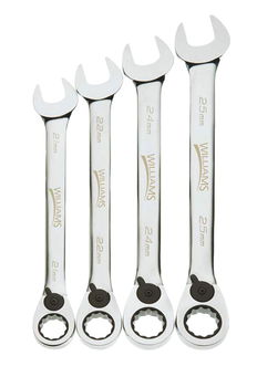 21-25MM Williams Polished Chrome Reversible Ratcheting Combination Wrench Set 4 Pcs in Pouch - JHWMWS-4RC