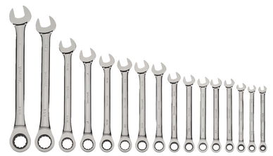 1/4"-1 1/4" Williams Polished Chrome  Combination Ratcheting Wrench Set 16 Pcs in Pouch - JHWWS-1122NRC