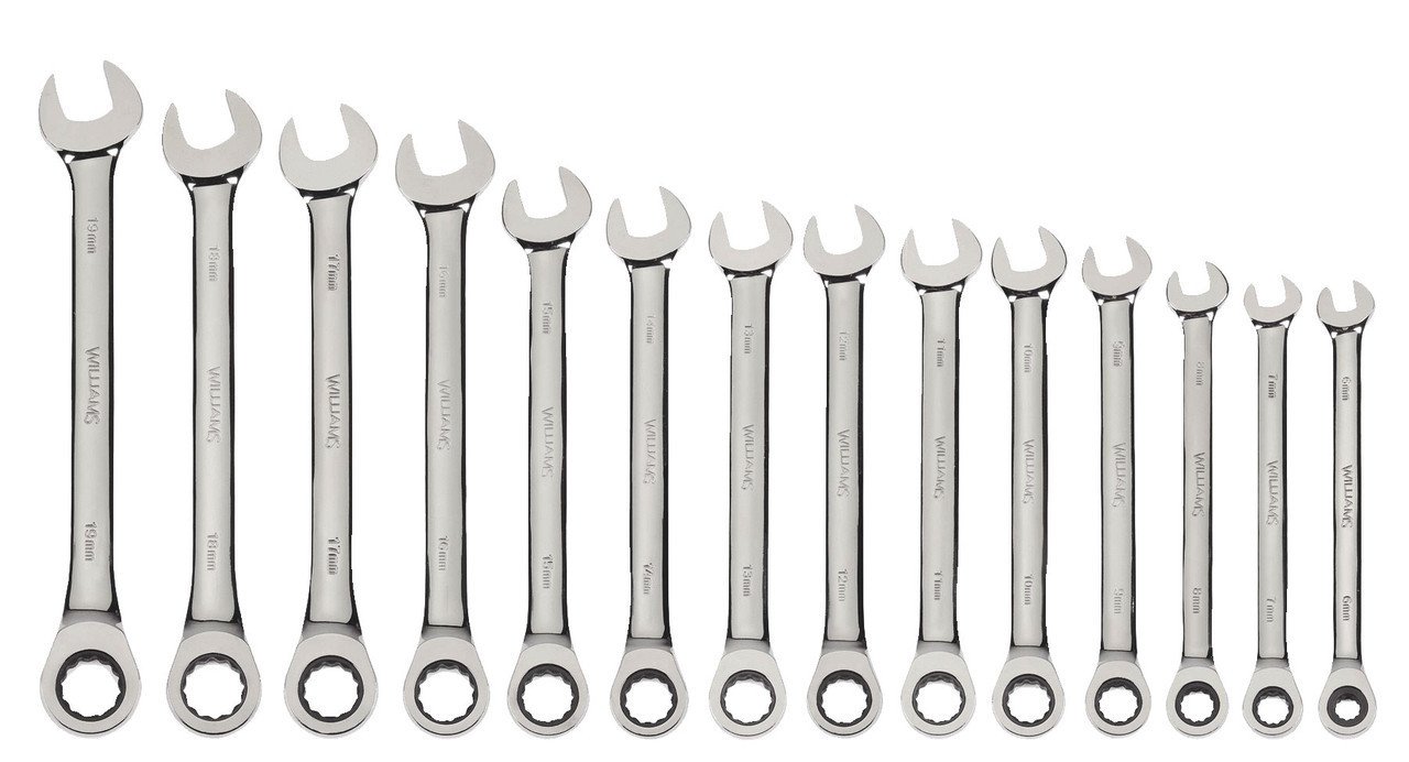 6-19MM Williams Polished Chrome Combination Ratcheting Wrench 14 Pcs in Pouch - JHMWS1124NRC