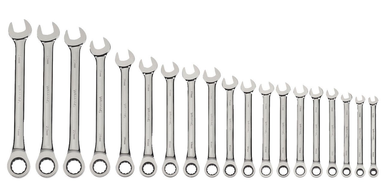 6-24MM Williams Polished Chrome Combination Ratcheting Wrench 19 Pcs in Pouch - JHMWS1125NRC
