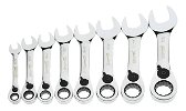 5/16"-3/4" Williams Polished Chrome Reversible Stubby Ratcheting Combination Wrench Set 8 Pcs in Plastic Tray - JHWWS1168RCS